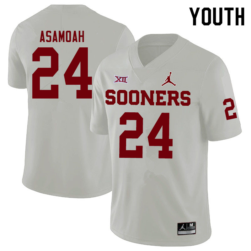 Youth #24 Brian Asamoah Oklahoma Sooners Jordan Brand College Football Jerseys Sale-White